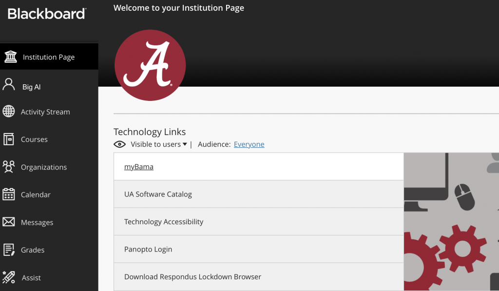 An example view of the Blackboard Institution page